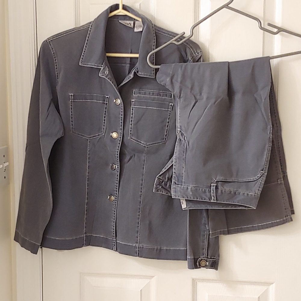Chico's 2pc cotton blend pants set travellers sz 1